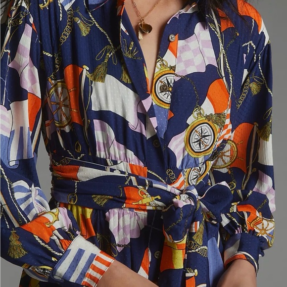 Anthropologie Maeve Shirtdress Buttondown Nautical Navy Sailing Boat Size Small - Picture 5 of 13